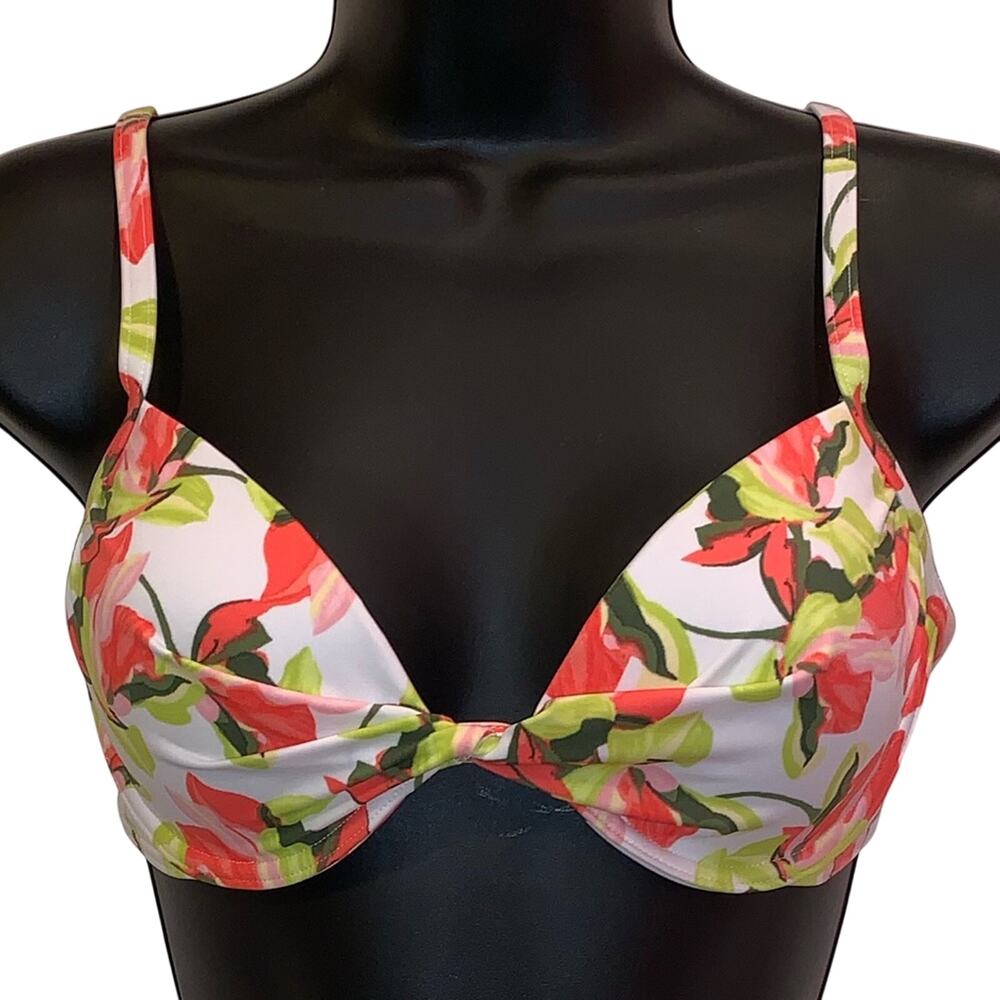 Lands End Floral Bikini Top 32B 34A Underwire Padded Swim